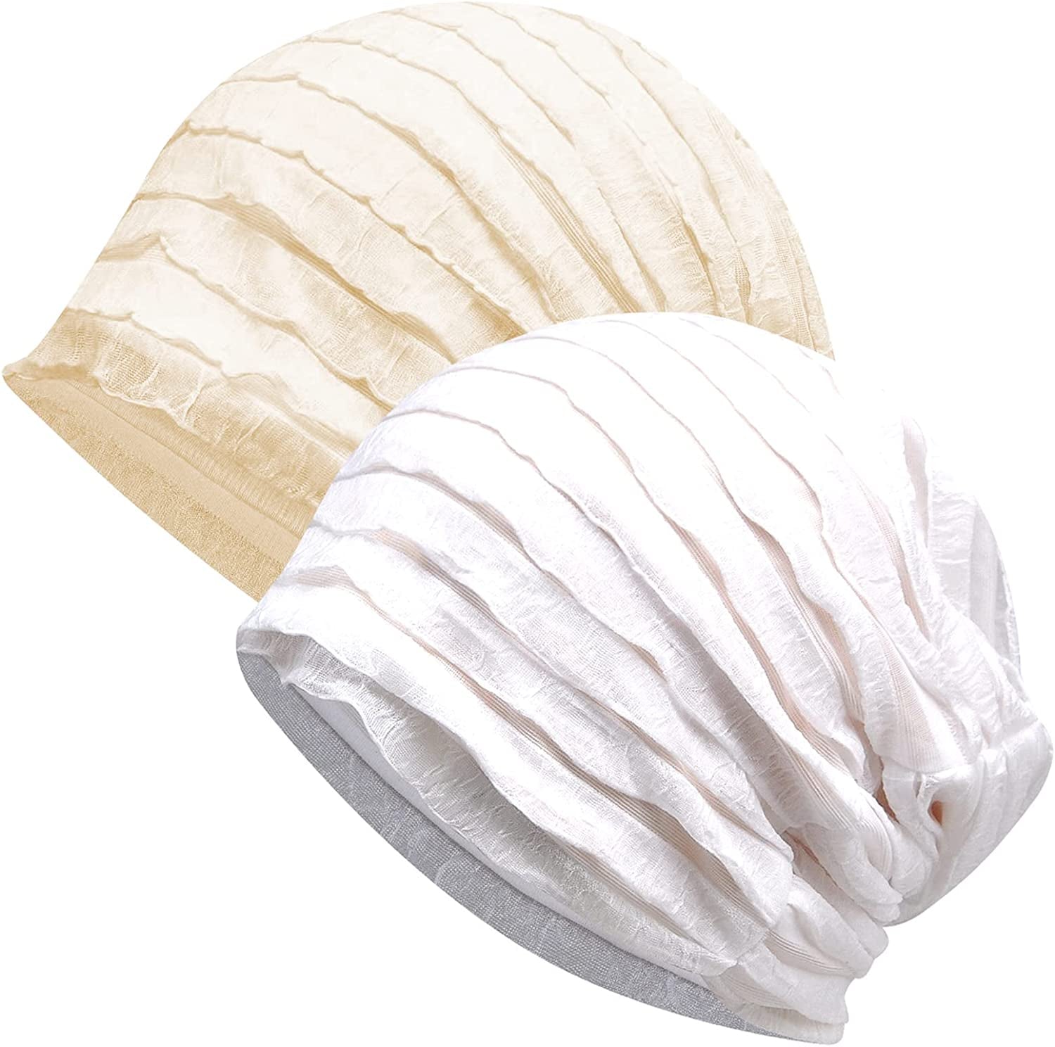 Kayier Women'S Baggy Casual Chemo Beanie Cap Apparel & Accessories > Clothing Accessories > Headwear Kayier 2 Pack - Beige & White  
