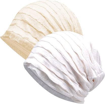 Kayier Women'S Baggy Casual Chemo Beanie Cap Apparel & Accessories > Clothing Accessories > Headwear Kayier 2 Pack - Beige & White  