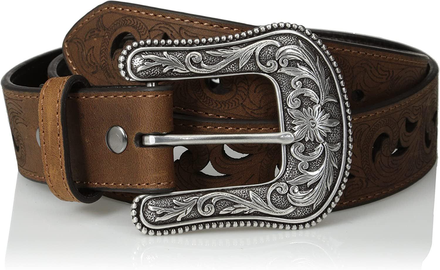 Ariat Scroll Paisley Pierced Belt - Ladies, Brown Apparel & Accessories > Clothing Accessories > Belts ARIAT Large  