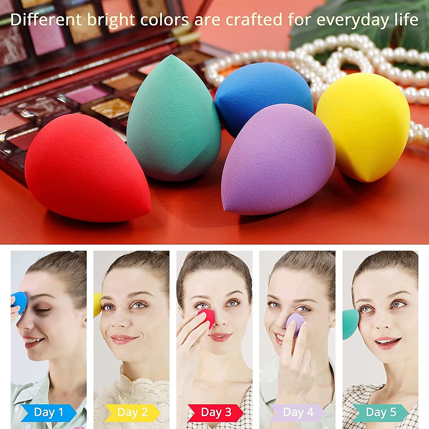 BEAKEY 5 Pcs Makeup Sponge Set, Foundation Blending Beauty Sponge, Flawless for Liquid, Cream, and Powder, Multi-Colored Makeup Sponges Health & Beauty > Personal Care > Cosmetics > Cosmetic Tools > Makeup Tools BEAKEY   