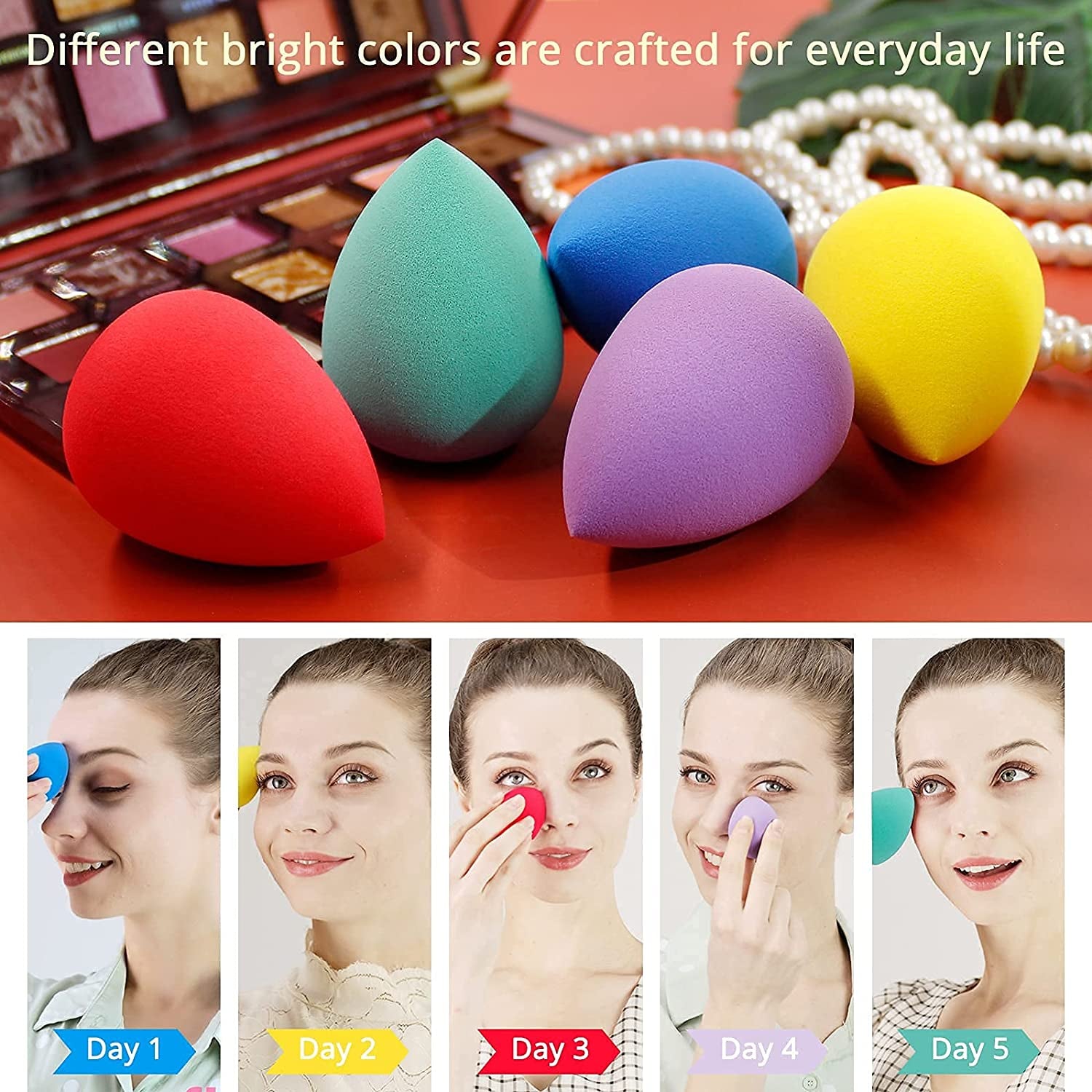 BEAKEY 5 Pcs Makeup Sponge Set, Foundation Blending Beauty Sponge, Flawless for Liquid, Cream, and Powder, Multi-Colored Makeup Sponges Health & Beauty > Personal Care > Cosmetics > Cosmetic Tools > Makeup Tools BEAKEY   