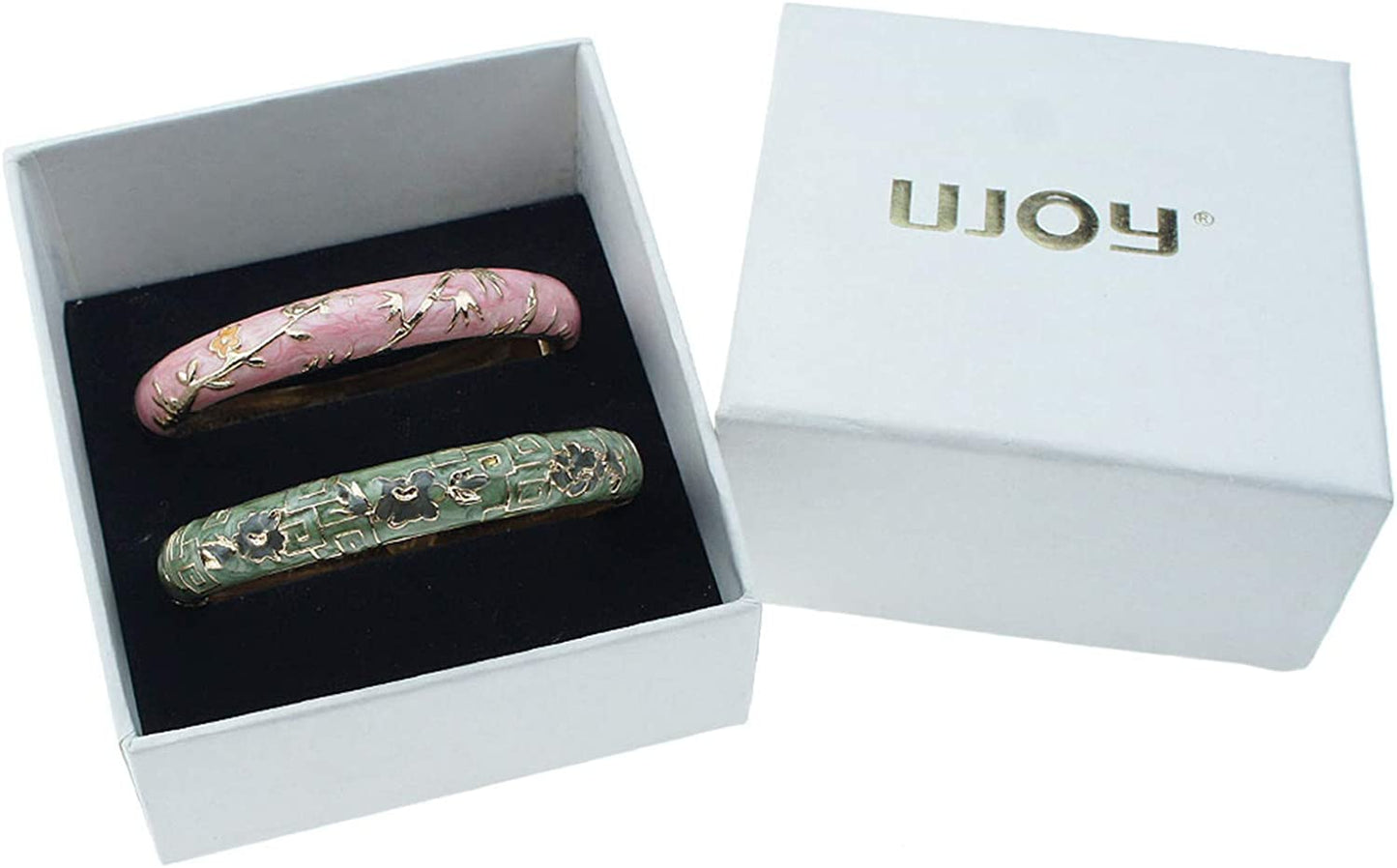 UJOY Cloisonne Bracelet Butterfly Gold Hinge Indian Cuff Bangle Enameled Jewelry Flower Bracelets for Women Gift Box 55A114 Apparel & Accessories > Jewelry > Bracelets UJOY   