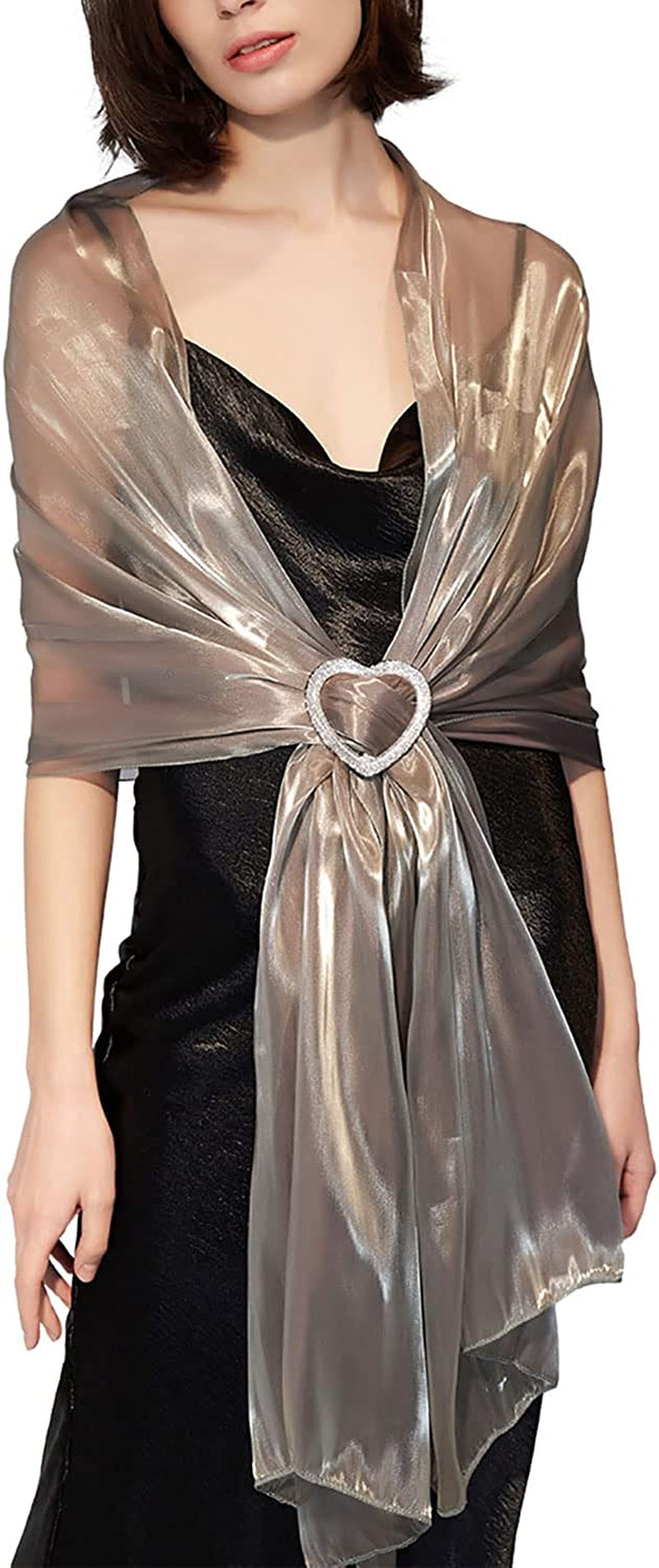 Missshorthair Women'S Sparkle Shawls and Wraps with Buckle for Wedding Party Dresses Apparel & Accessories > Clothing Accessories > Scarves & Shawls MissShorthair Silver+(silver Love Buckle)  