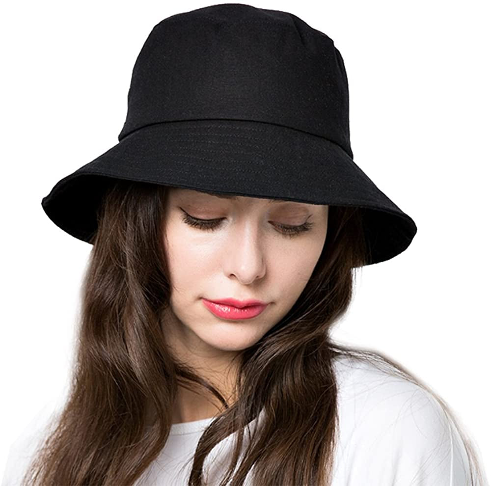 Bucket Hats for Women Sun Beach Hat Teens Girls Wide Brim Summer Fisherman'S Caps UPF 50+ Apparel & Accessories > Clothing Accessories > Hats KYLIE MAX Black  