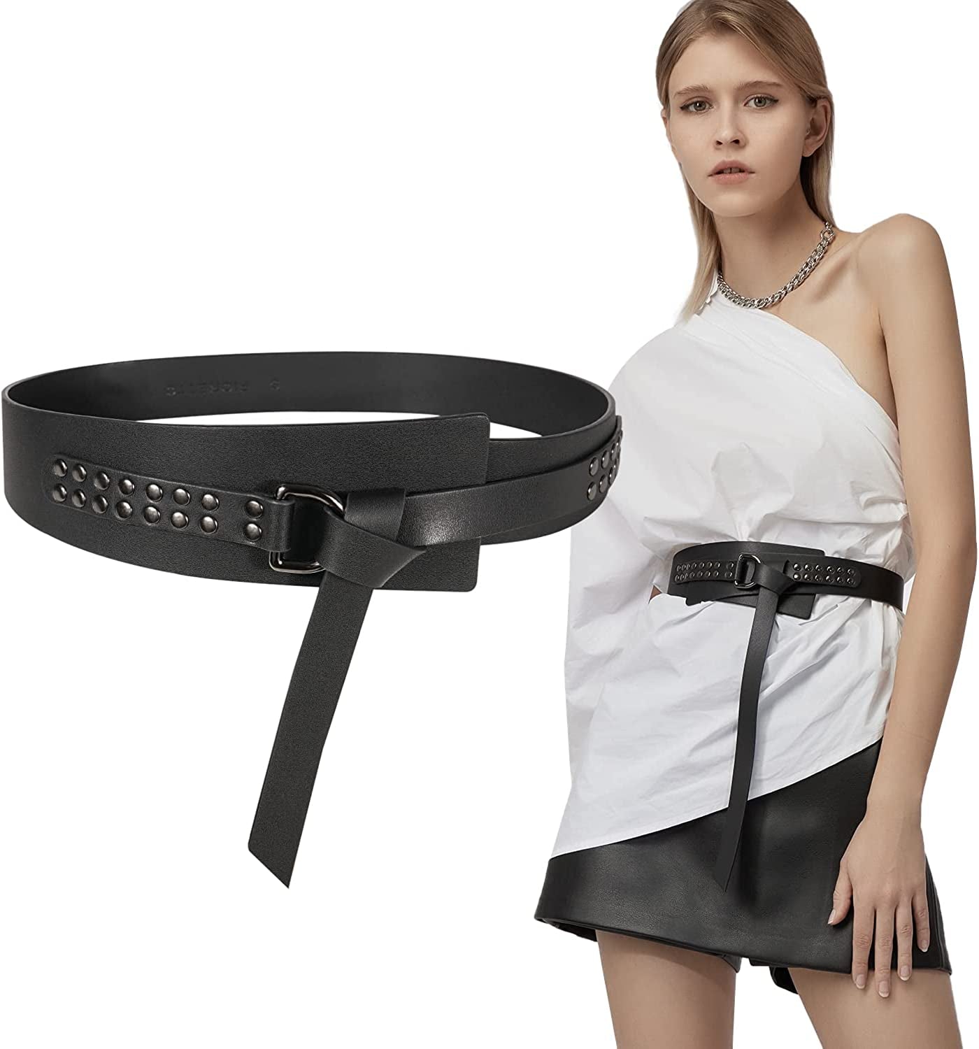 FIORETTO Womens Dress Belt Wide Black Fashion Studded Belts Apparel & Accessories > Clothing Accessories > Belts Unknown   