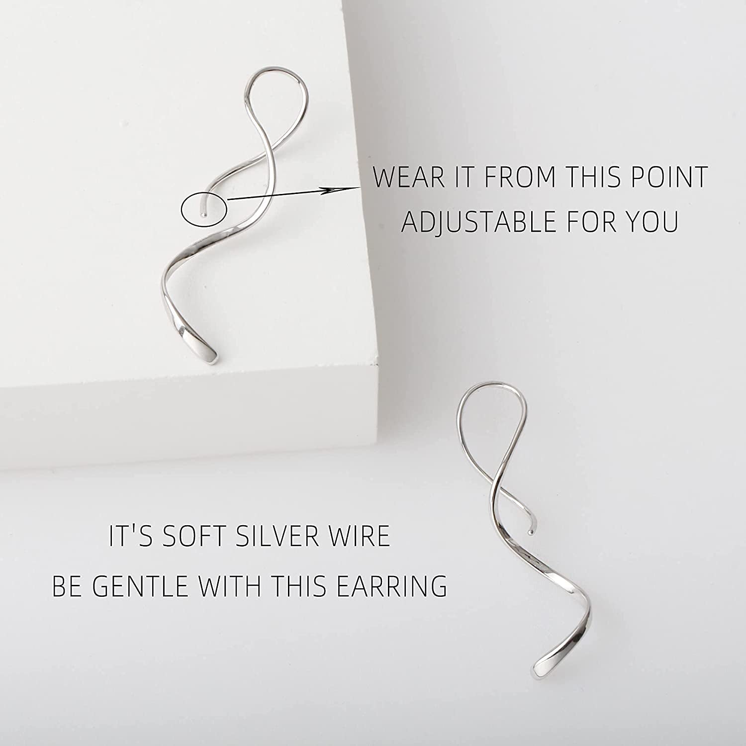 Spiral Threader Earrings 925 Sterling Silver Handmade Twisted Curved Pull through Earrings Apparel & Accessories > Jewelry > Earrings Kakikaki   