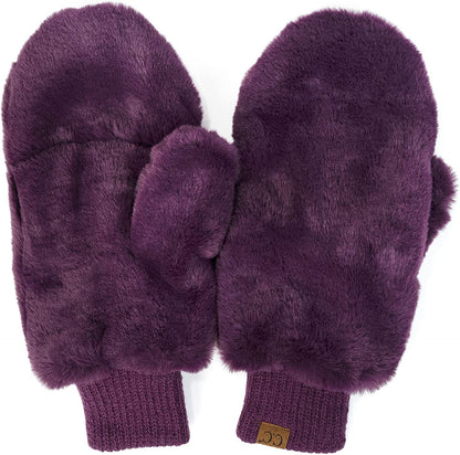 CC Soft Faux Fur Fuzzy Lined Flip up down Top Fingerless Mitten Gloves Apparel & Accessories > Clothing Accessories > Gloves & Mittens C.C Solid Purple  