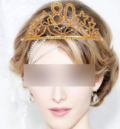 MEANT2TOBE 80Th Birthday Sash and Tiara for Women - Fabulous Glitter Sash + Stars Rhinestone Gold Premium Metal Tiara for Her, 80Th Birthday Gifts for 80 Celebration Apparel & Accessories > Clothing Accessories > Sashes MEANT2TOBE   
