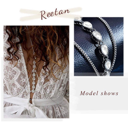 Reetan Boho Body Chain Rhinestone Bikini Chest Chains Beach Harness Chain Rave Party Body Jewelry Accessories for Women and Girls (Silver) Apparel & Accessories > Jewelry > Body Jewelry REETAN   