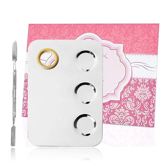 Kissdate Makeup Palette 6X4Inch Stainless Steel 3-Well Nail-Art Cosmetic Artist Mixing Palette with Spatula Tool for Mixing Foundation Silver Health & Beauty > Personal Care > Cosmetics > Cosmetic Tools > Makeup Tools KissDate Rectangle Style  