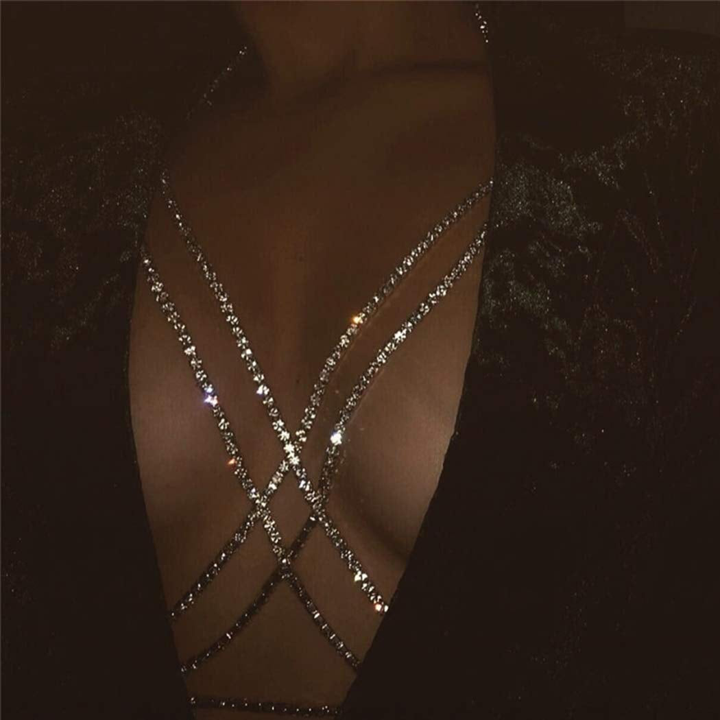 Nicute Boho Body Chain Rhinestone Bikini Bra Chains Summer Costumes Body Jewelry for Women and Girls (Silver) Apparel & Accessories > Jewelry > Body Jewelry Nicute   