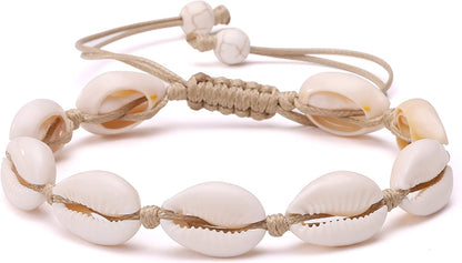 POTESSA Natural Cowrie Beads Shell Anklet Bracelet Handmade Beach Foot Jewelry Hawaiian Jamaican Style Adjustable for Women Unisex Apparel & Accessories > Jewelry > Anklets POTESSA Brown  