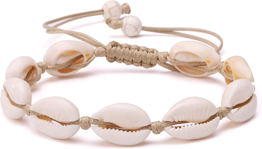 POTESSA Natural Cowrie Beads Shell Anklet Bracelet Handmade Beach Foot Jewelry Hawaiian Jamaican Style Adjustable for Women Unisex Apparel & Accessories > Jewelry > Anklets POTESSA Brown  
