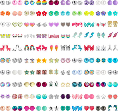 NEWITIN 100 Pairs Colorful Cute Stud Earrings for Girls Hypoallergenic Earrings Stainless Steel Earrings for Women Apparel & Accessories > Jewelry > Earrings NEWITIN Ocean Girl  