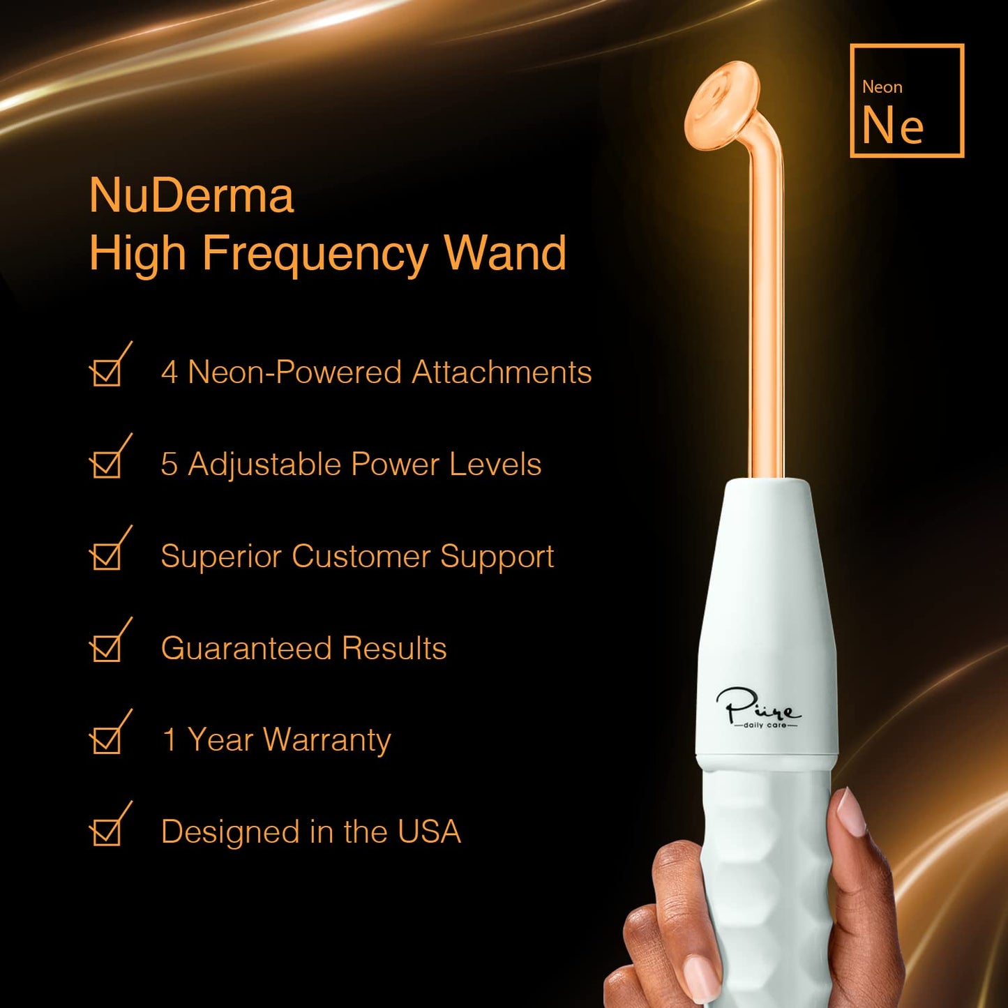 Nuderma Portable Handheld High Frequency Skin Therapy Wand Machine W/Neon – Anti-Aging - Skin Tightening - Wrinkle Reducing - Dark Circles – Blemish Control - Hair & Scalp Stimulator Health & Beauty > Personal Care > Cosmetics > Cosmetic Tools > Skin Care Tools Pure Daily Care   