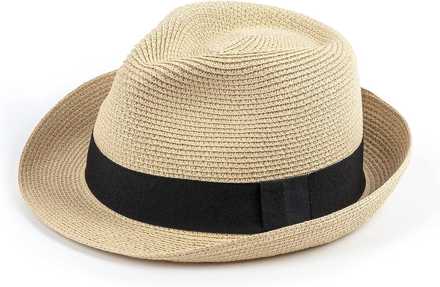 DRESHOW Women Straw Panama Hat Fedora Beach Sun Hat Wide Brim Straw Roll up Hat UPF 50+ Apparel & Accessories > Clothing Accessories > Hats DRESHOW 1 Pack:ab Beige G  