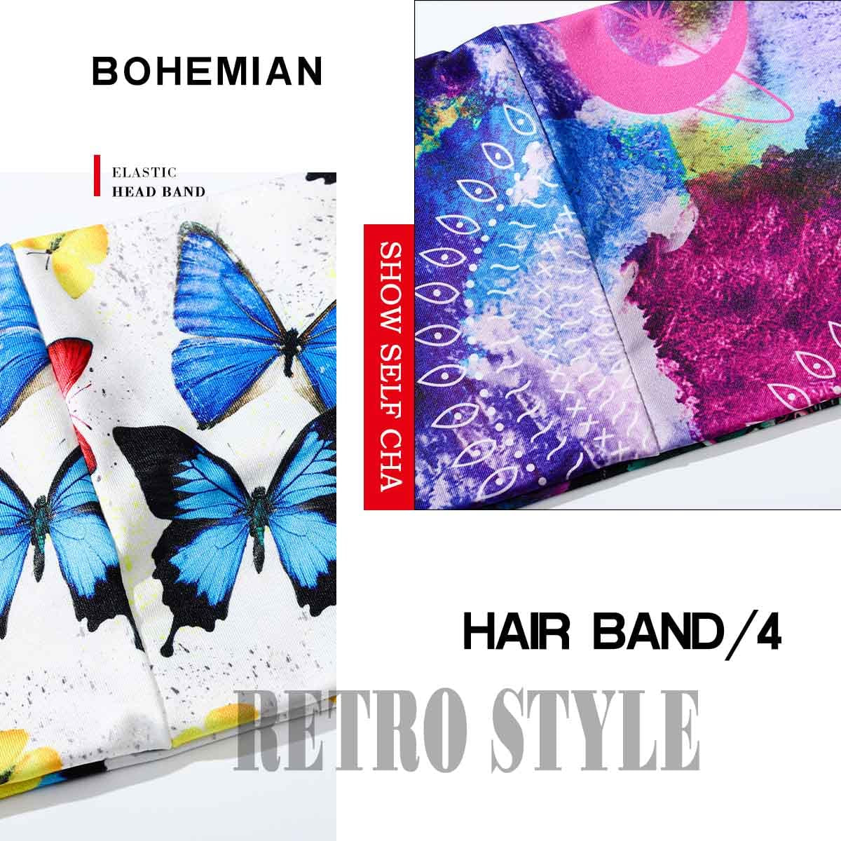 Olbye Wide Boho Headband Headwrap Butterfly Stretch Hair Bands Bandana Yoga Running Athletic Turban Head Bands Head Scarfs Hair Accessories for Women and Girls 4Pcs Apparel & Accessories > Clothing Accessories > Bandanas & Headties Olbye   