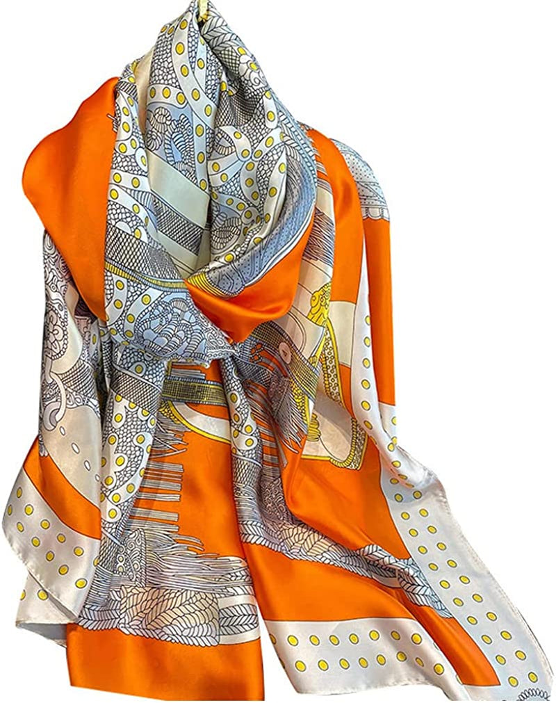 Fashion Scarves 100% Silk Felling Scarf Long Lightweight Sunscreen Shawls Wrap for Women Hair Scarves Apparel & Accessories > Clothing Accessories > Scarves & Shawls Aufeel Orange  