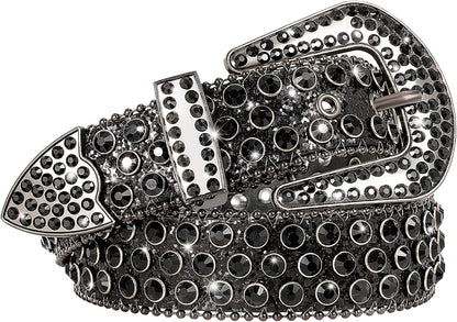 Men Women Fashion Rhinestone Belt SUOSDEY Western Cowgirl Bling Studded Design Leather Diamond Belt for Jeans Dress Apparel & Accessories > Clothing Accessories > Belts SUOSDEY 01-black M：fits waist size 33''-37'' 