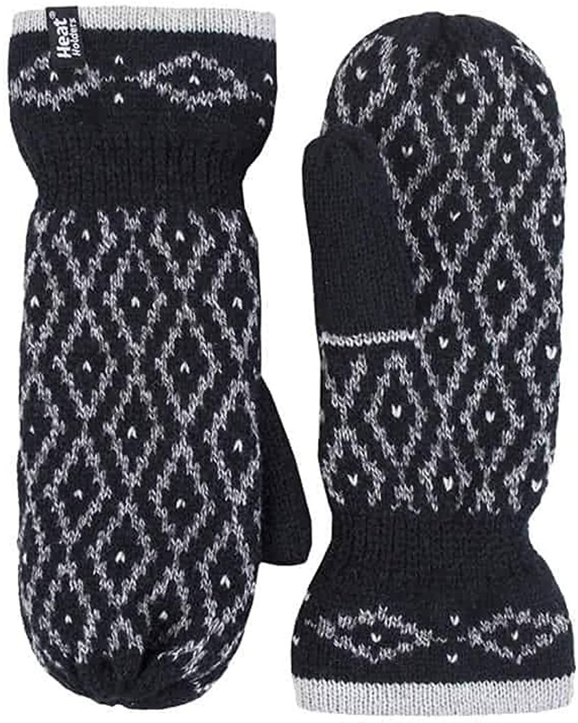 Heat Holders - Womens Warm Fleece Lined Thermal Cold Weather Knit Winter Mittens Apparel & Accessories > Clothing Accessories > Gloves & Mittens HEAT HOLDERS Black One Size 