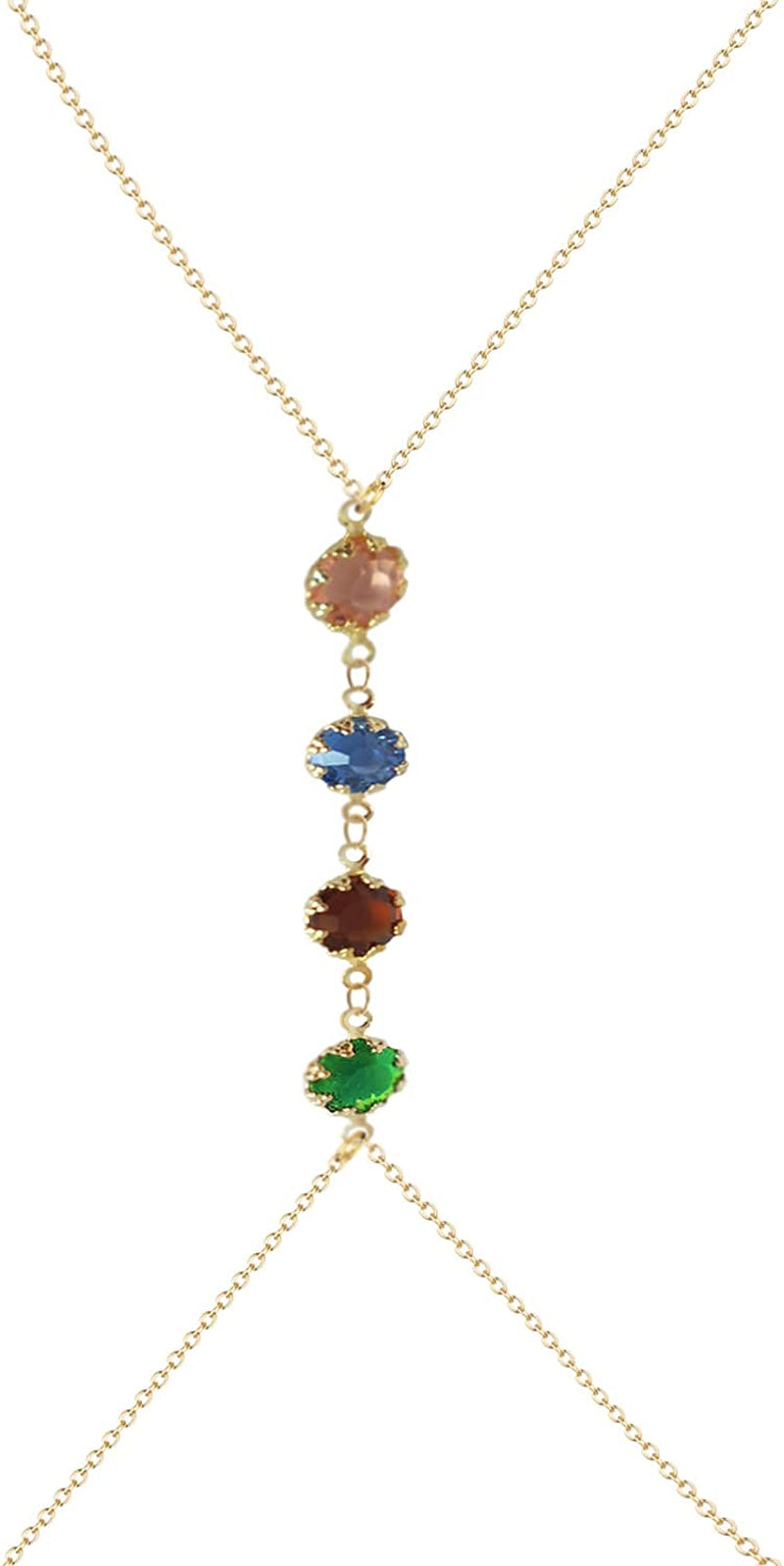 Body Chains for Women Sexy Skinny Crossover Full Body Jewelry for Bikini Swimsuit Wedding Dress Necklace and Belly Chain Set Apparel & Accessories > Jewelry > Body Jewelry Tosmifairy Gold-Colored Faux Crystal  