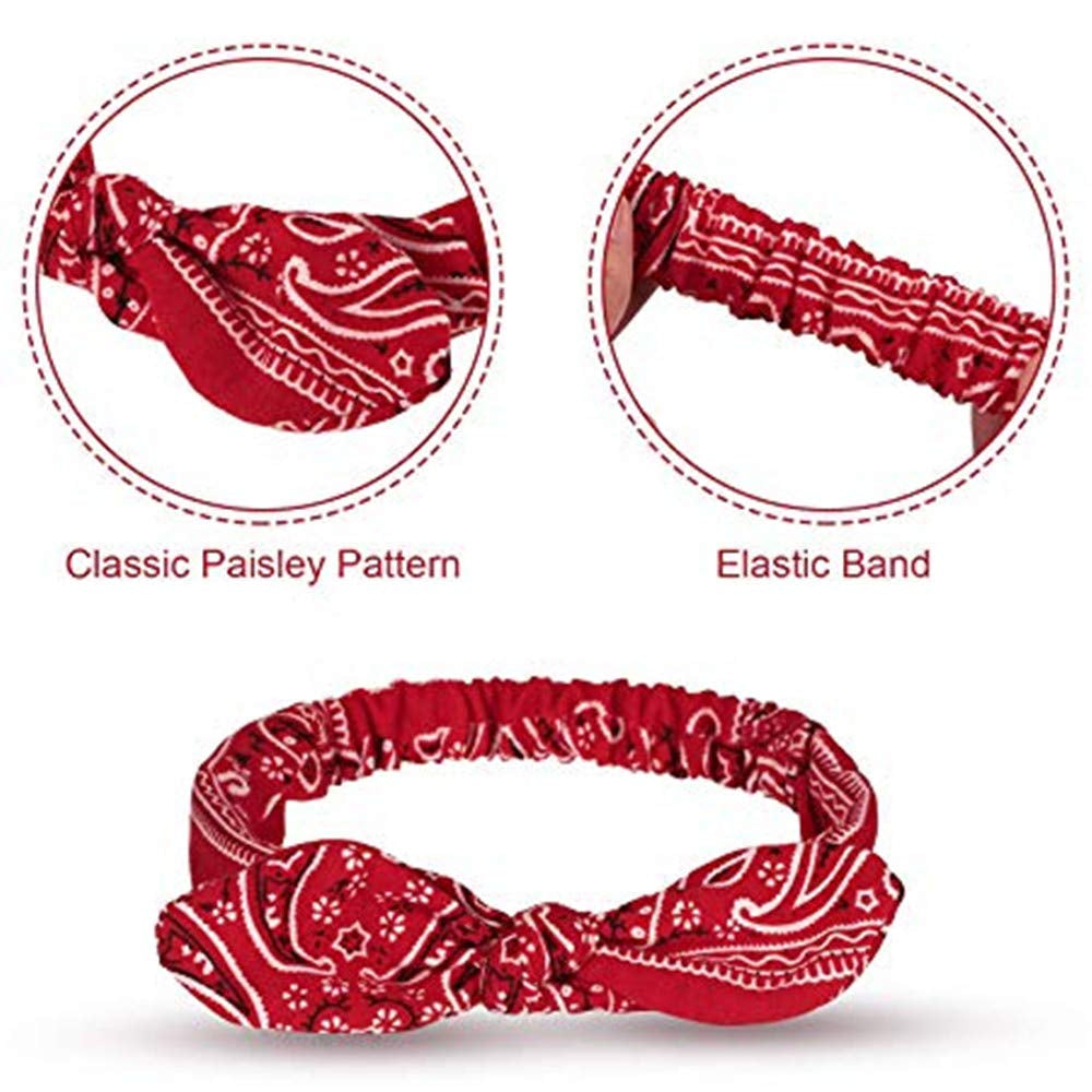 Carede 6 Pack Elastic Paisley Bandana Knot Headbands Rabbit Ear Bow Headband Turban Headwraps Hair Band for Women Girls Apparel & Accessories > Clothing Accessories > Bandanas & Headties Carede   