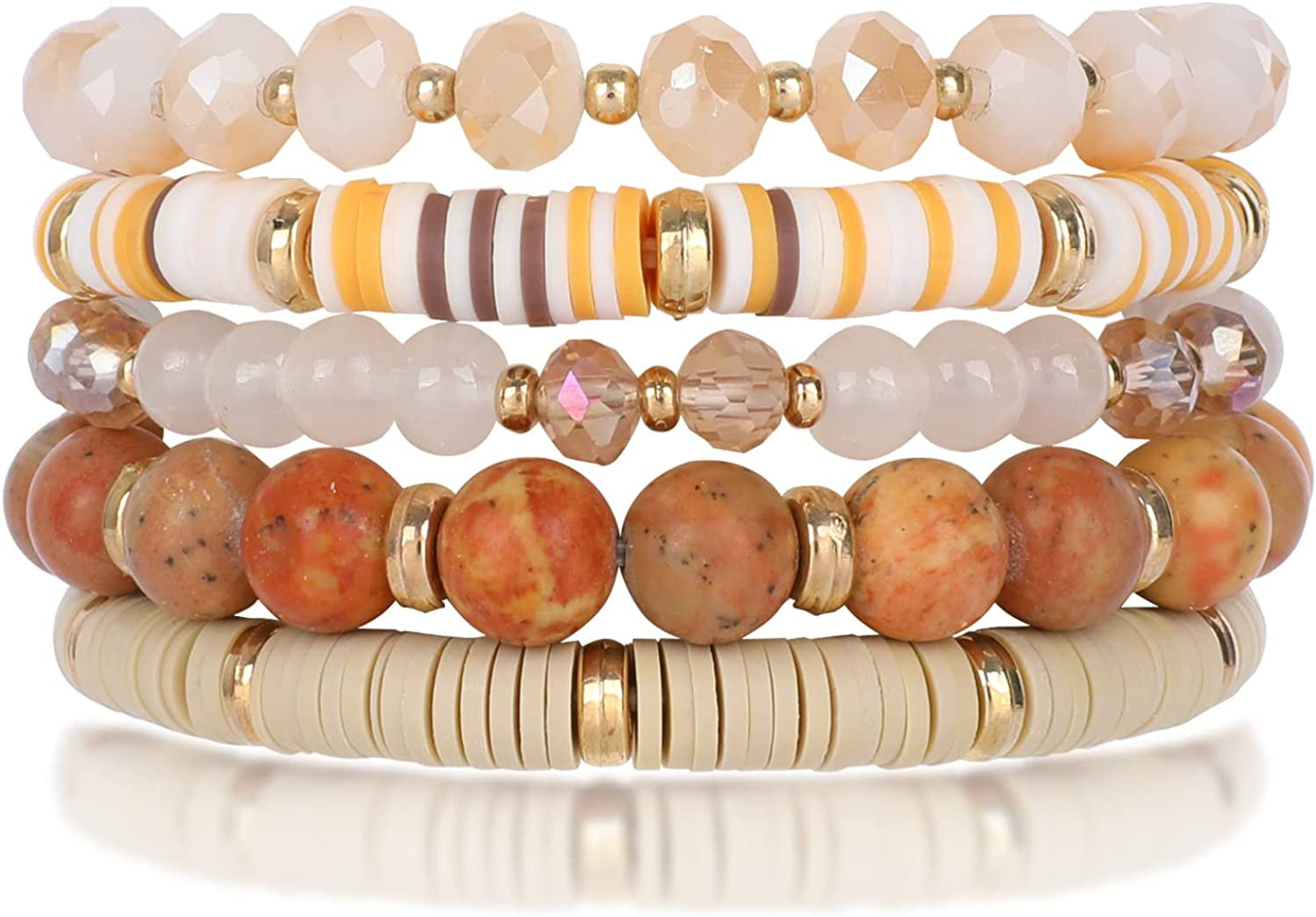 Bohemian Multi-Layer Beaded Stacking Pink Bracelets, 8 Pcs Versatile Strand Stretch Sparkly Crystal Beads Wrap Slip-On Cuff Bangle Set Apparel & Accessories > Jewelry > Bracelets IDEAJOY Brown  