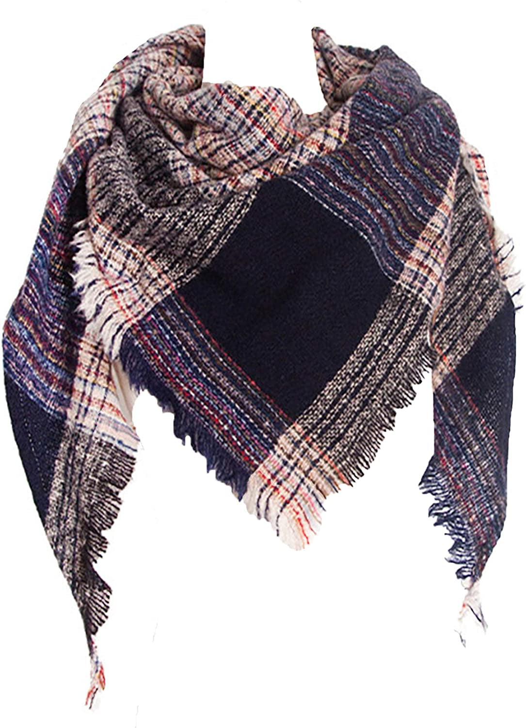 Wander Agio Womens Warm Scarf Triangle Shawls Winter Scarves Stripe Plaid Fichu Rough Surface Apparel & Accessories > Clothing Accessories > Scarves & Shawls Wander Agio Dark Green 35  