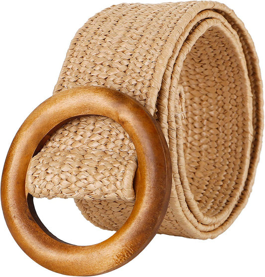 Women Woven Rattan Wide Stretch Straw Belt Apparel & Accessories > Clothing Accessories > Belts SeptCity Cream  