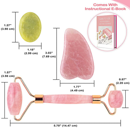 Rose Quartz Face Roller & Gua Sha | Eternal Allure 3-In-1 Jade Roller with Detailed Instructions Guide, Self Care Tools for Puffy Eyes, Face, Neck, Lymphatic Drainage, Fine Lines and Wrinkles - Includes Travel Pouch plus Mini Gua Sha Health & Beauty > Personal Care > Cosmetics > Cosmetic Tools > Skin Care Tools Eternal Allure   