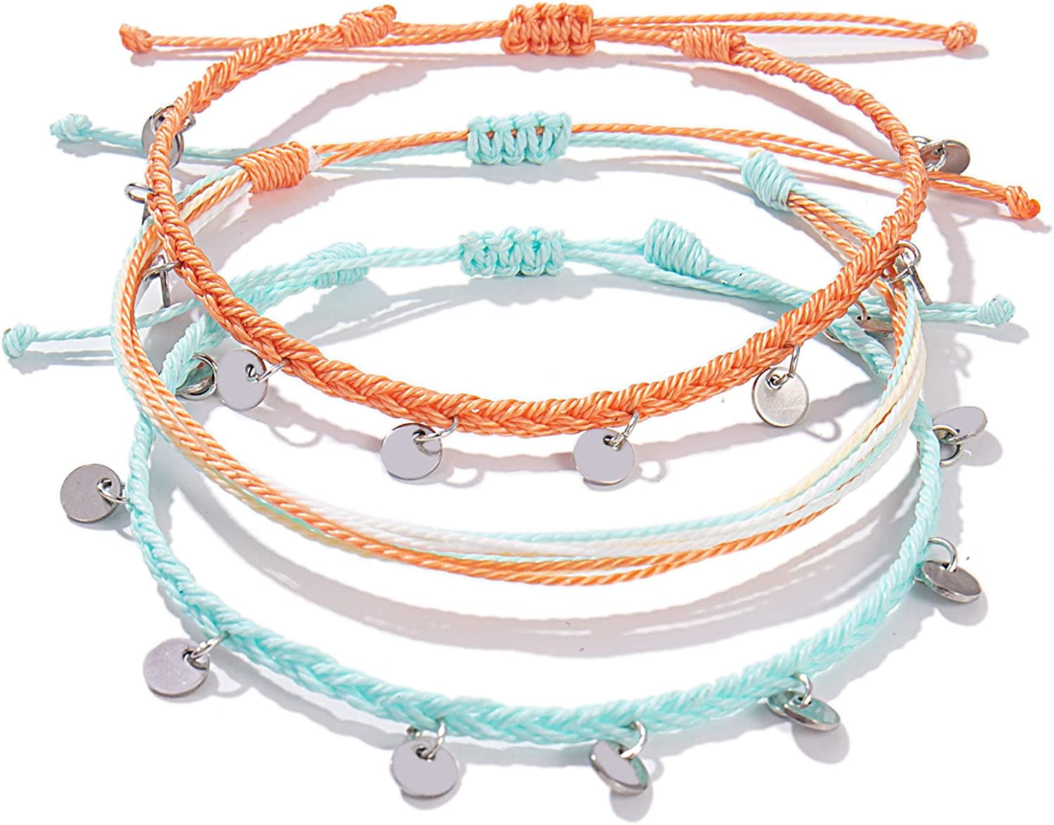 FANCY SHINY String Ankle Bracelets Waterproof Rope Anklets Braided Beach Boho Coin Anklets Cute Friendship Foot Jewelry for Women Teen Girls Apparel & Accessories > Jewelry > Anklets FANCY SHINY Coral/Teal  