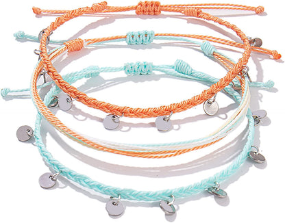 FANCY SHINY String Ankle Bracelets Waterproof Rope Anklets Braided Beach Boho Coin Anklets Cute Friendship Foot Jewelry for Women Teen Girls Apparel & Accessories > Jewelry > Anklets FANCY SHINY Coral/Teal  