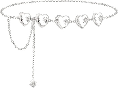 Metal Body Chain Women Belly Waist Chain SUOSDEY Fashion Body Jewelry Link Belts Apparel & Accessories > Jewelry > Body Jewelry SUOSDEY C-Silver Moon Heart L: Fit for Waist up to 46 inches 