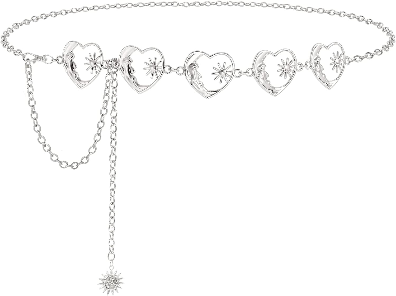 Metal Body Chain Women Belly Waist Chain SUOSDEY Fashion Body Jewelry Link Belts Apparel & Accessories > Jewelry > Body Jewelry SUOSDEY C-Silver Moon Heart S: Fit for Waist up to 30 inches 
