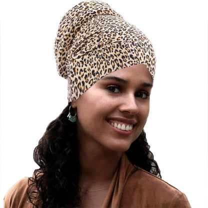 Woeoe African Turban Head Wrap Leopard Print Soft Head Scarf Stretch Head Cover Beanie Cap Headwear for Women and Girls Apparel & Accessories > Clothing Accessories > Headwear Woeoe   