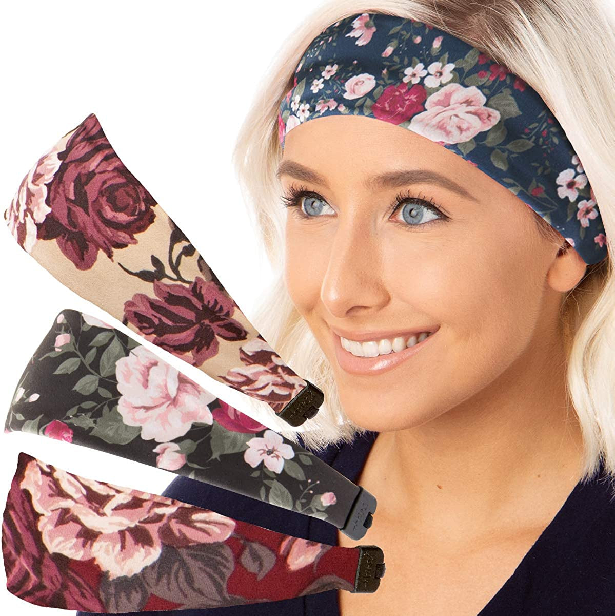 Hipsy Adjustable & Stretchy Printed Xflex Wide Headbands for Women Girls & Teens Apparel & Accessories > Clothing Accessories > Bandanas & Headties Hipsy Burgundy/Black/Tan/Navy Floral Soft Xflex 4pk  