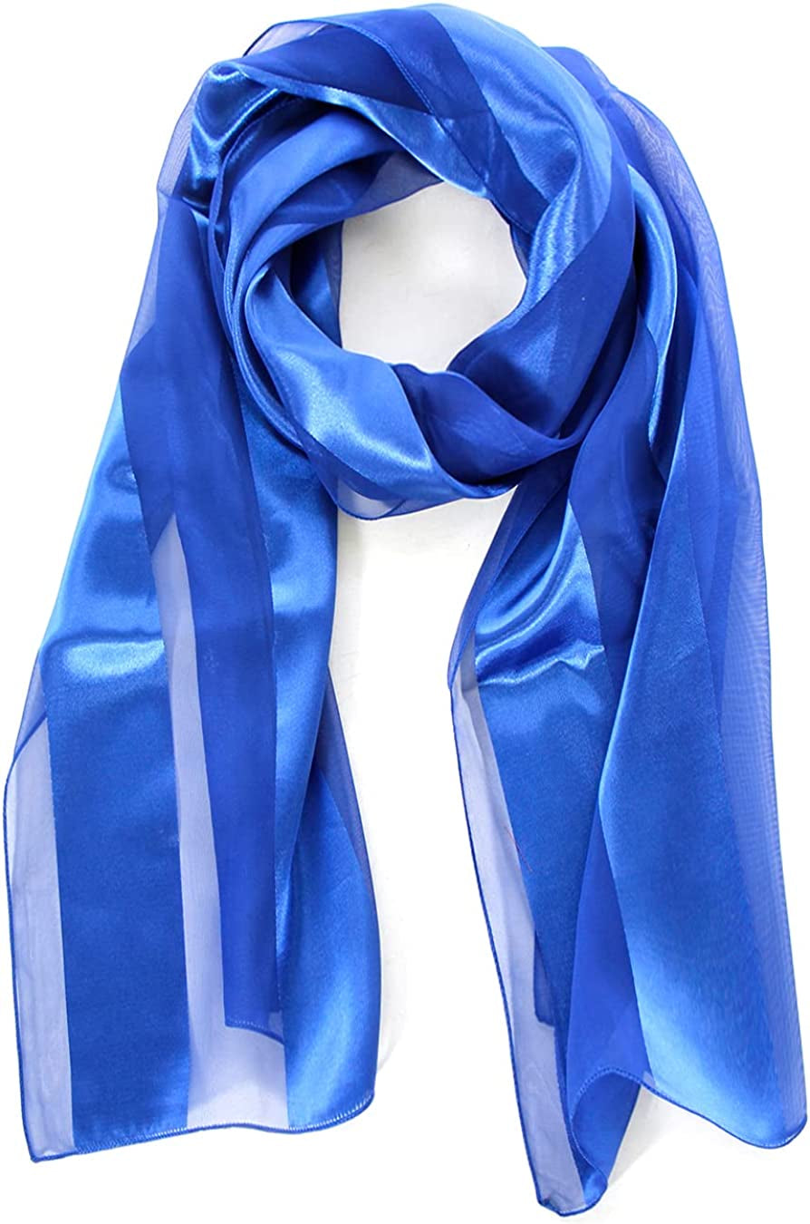 Scarfs for Women Lightweight Soft Silky Scarves 60" Long Satin Chiffon Stripe Neckerchief Gold Red Pink Black More Apparel & Accessories > Clothing Accessories > Scarves & Shawls SERENITA Royal Blue  