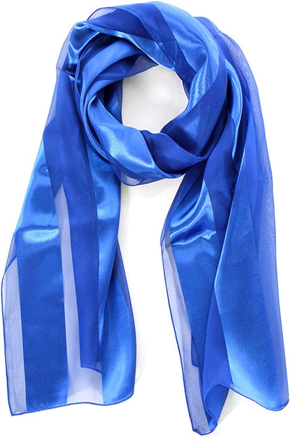 Scarfs for Women Lightweight Soft Silky Scarves 60" Long Satin Chiffon Stripe Neckerchief Gold Red Pink Black More Apparel & Accessories > Clothing Accessories > Scarves & Shawls SERENITA Royal Blue  