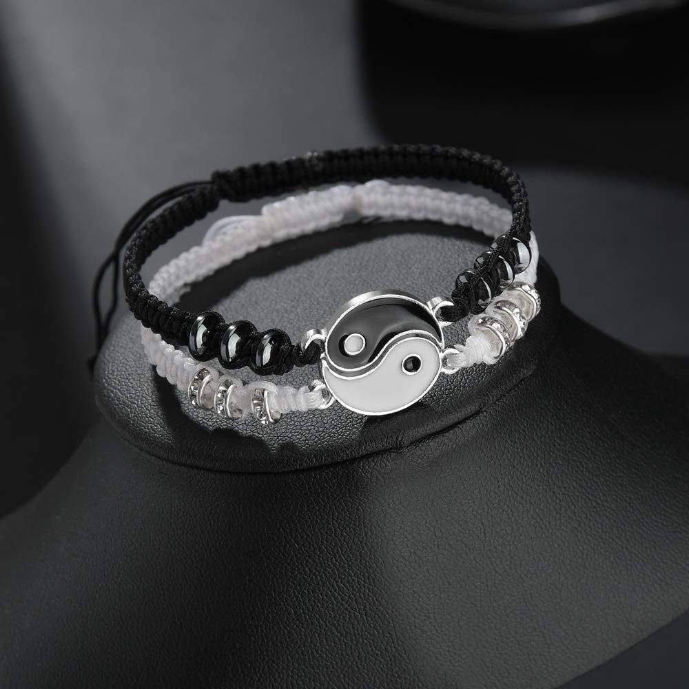 Best Friend Bracelets for 2 Matching Yin Yang Adjustable Cord Bracelet for Bff Friendship Relationship Boyfriend Girlfriend Valentines Gift Apparel & Accessories > Jewelry > Bracelets ButiShop   