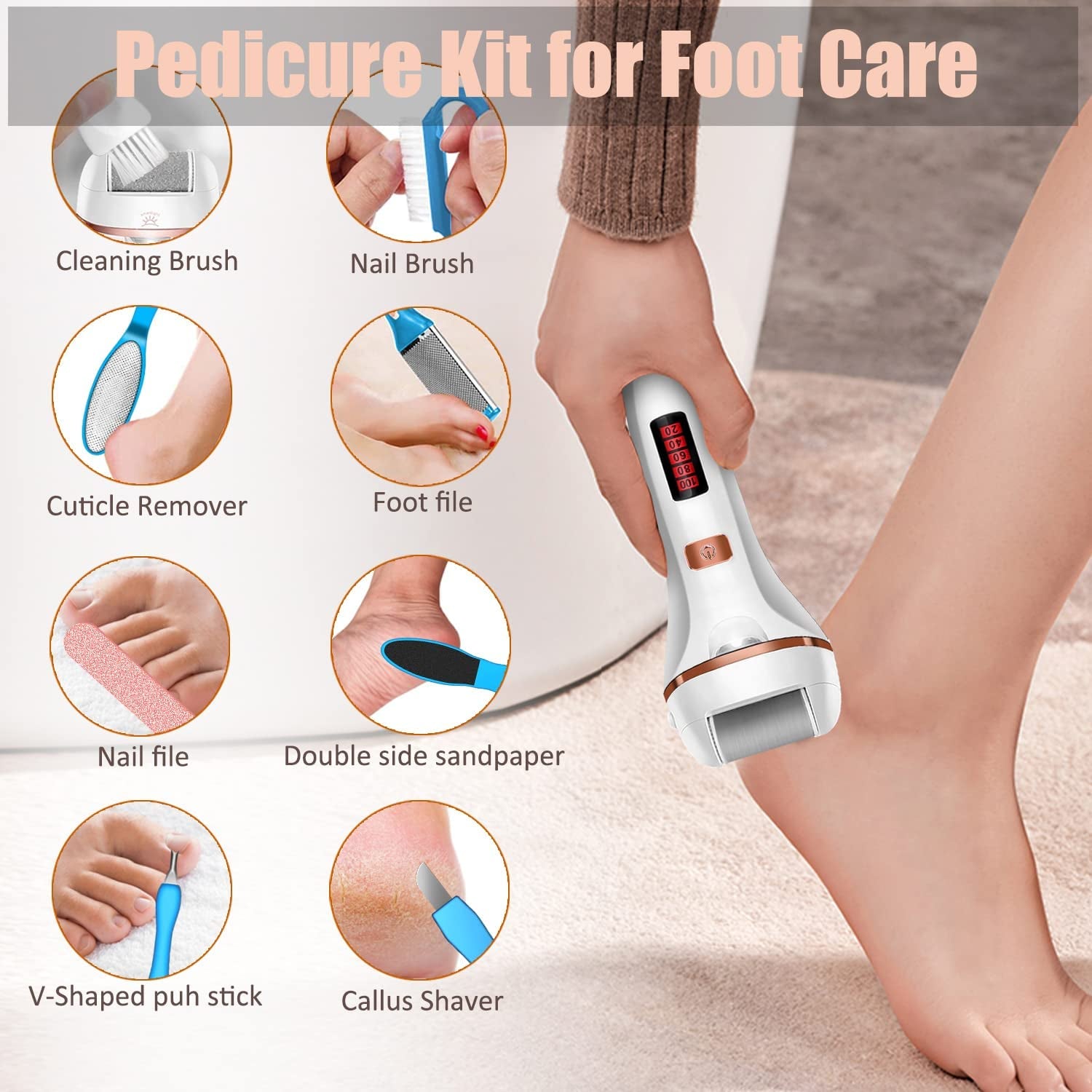 Electric Callus Remover for Feet, Rechargeable Foot Callus Remover Electric Pedicure Foot File, Foot Scrubber Dead Skin Remover Foot Care Kit Professional Pedicure Tools with 2 Speed/Lcd Display Health & Beauty > Personal Care > Foot Care AOMEES   