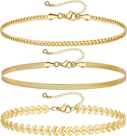 Kissyan Gold Layered Ankle Bracelets for Women, Dainty 14K Gold Plated Layering Anklets Set Adjustable Fashion Cuban Link Snake Tennis Chain Ankles Summer Beach Foot Jewelry Gifts for Women Girls Apparel & Accessories > Jewelry > Anklets KissYan M-Gold  
