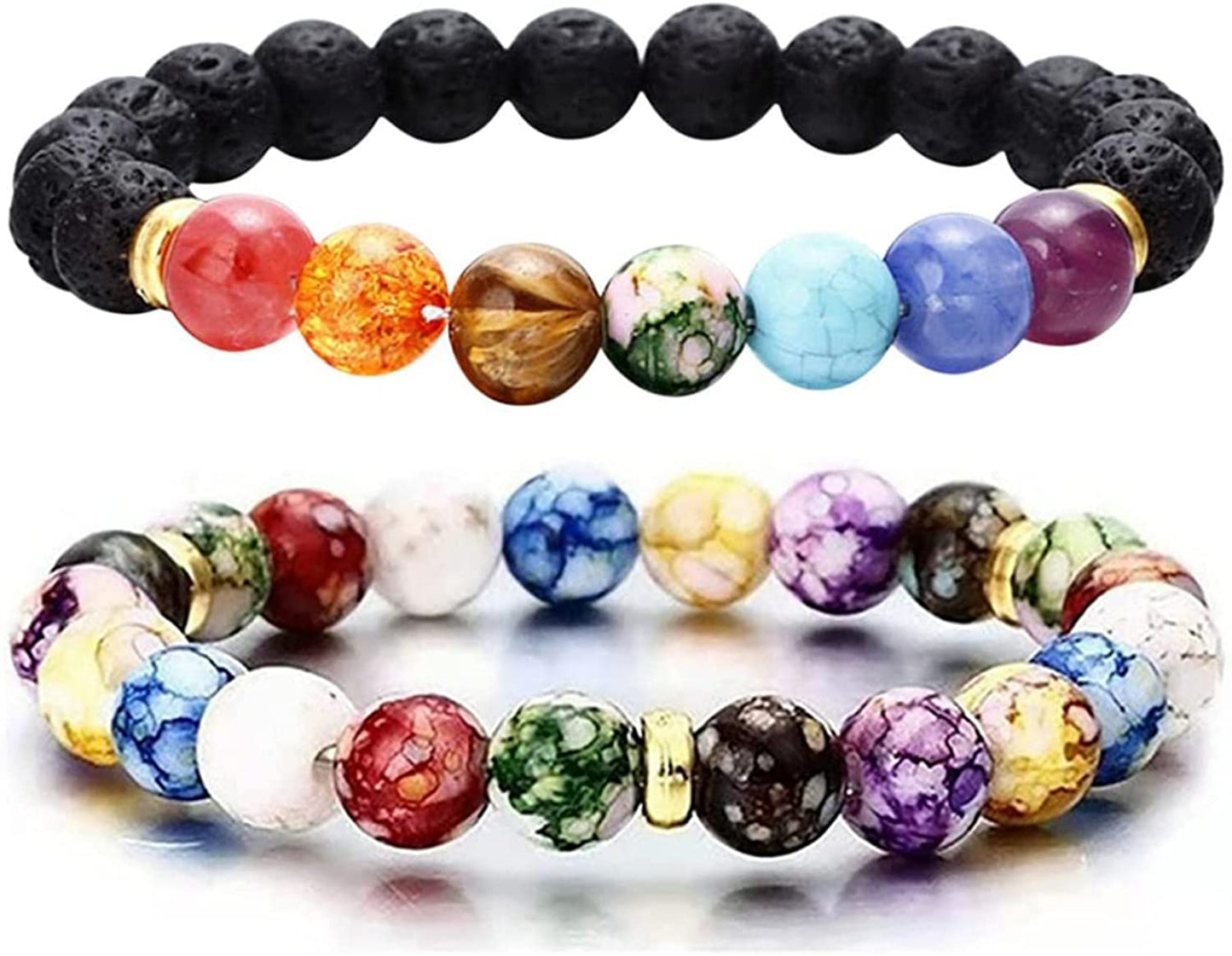 Healing Crystals Bracelet Natural Gemstones Beads Bracelet Elastic Natural Stone Yoga Beads Bracelet Apparel & Accessories > Jewelry > Bracelets Generic 2PCS Multi & Gold  