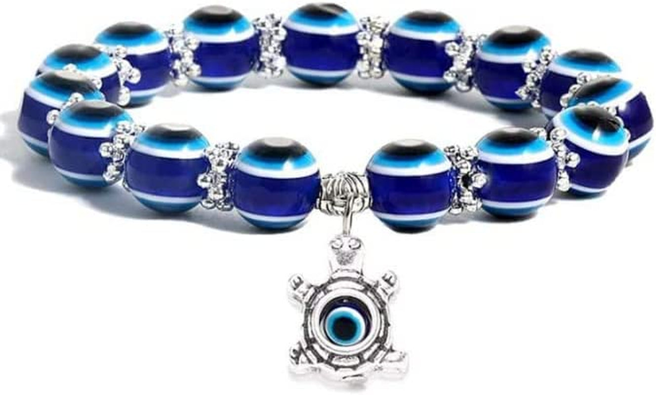 Evil Eye Hamsa Blue Beaded Charm Stretch Bracelet Hand of Fatima Turkish Lucky Evil Eye Bracelet for Protection and Blessing(10 Mm-Plastic) Apparel & Accessories > Jewelry > Bracelets generic 8 mm-E  