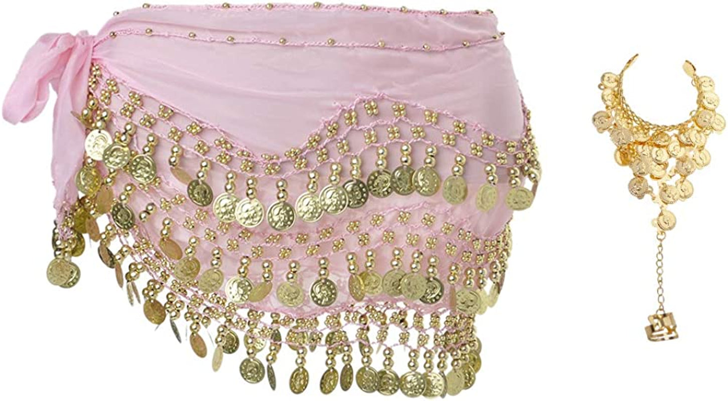Bellylady Gold Coins Belly Dance Hip Scarf, Wholesale Dance Belt & Gypsy Bracelet Apparel & Accessories > Clothing Accessories > Scarves & Shawls BellyLady Pink  