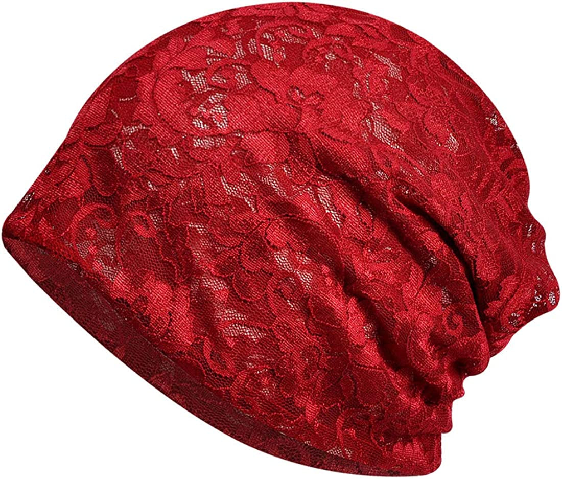 Ebossy Women'S Elegant Floral Lace Slouchy Beanie Summer Hat Headwear Circle Loop Scarf Apparel & Accessories > Clothing Accessories > Headwear ebossy Wine  
