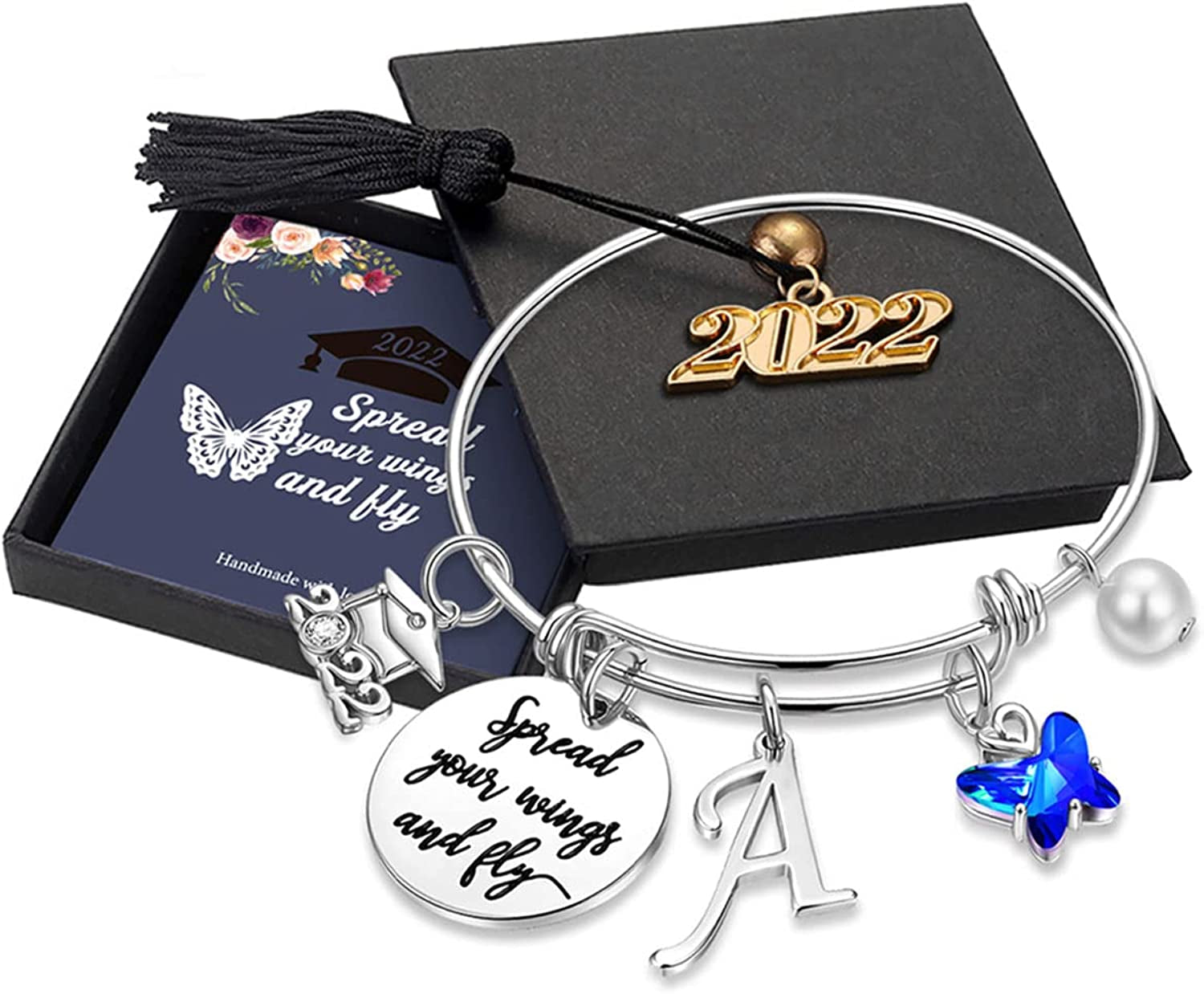 Graduation Gifts for Her 2022 Butterfly Bracelet,Inspirational Bangle with 2022 Graduation Grad Cap Mantra Quote Spread Your Wings and Fly Graduation Bracelet College Graduation Gifts for Her 2022 Apparel & Accessories > Jewelry > Bracelets Turandoss "A - Silver  