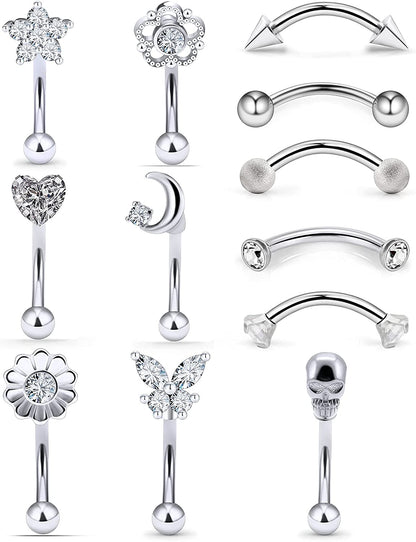 Oufksiyy 16G Rook Piercing Jewerlry Surgical Steel Eyebrow Piercing Jewelry Flower Crystal Heart CZ Moon Shape Eyebrow Rings Snake Eyes Rook Earrings for Women Men Tongue Retainer，Silver Barbell Apparel & Accessories > Jewelry > Body Jewelry Oufksiyy 16G Silver white Rook Piercing Jewelry  