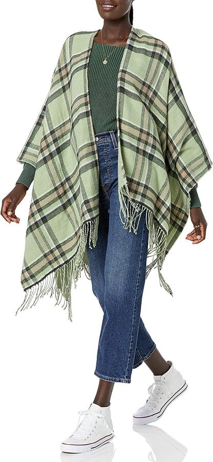 Goodthreads Women'S Fringe Ruanna Wrap Scarf Apparel & Accessories > Clothing Accessories > Scarves & Shawls Goodthreads Light Green, Plaid One Size 