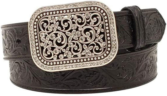 Ariat Black Tooled Belt with Rhinestone Buckle Apparel & Accessories > Clothing Accessories > Belts ARIAT Black Large 