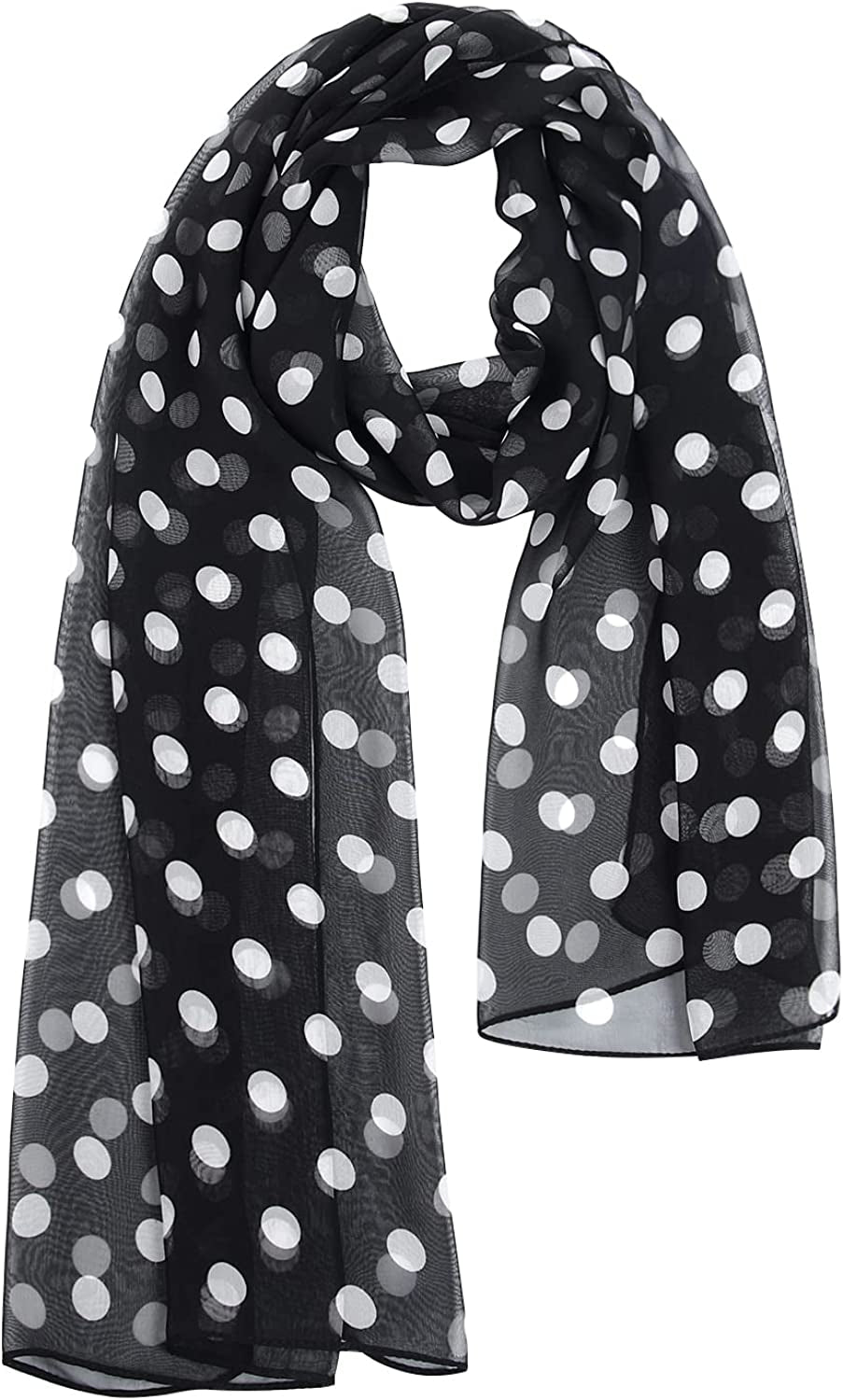 E-Clover Women Soft Floral Print Shawl Chiffon Sheer Scarf Apparel & Accessories > Clothing Accessories > Scarves & Shawls E-Clover Black White Dot  